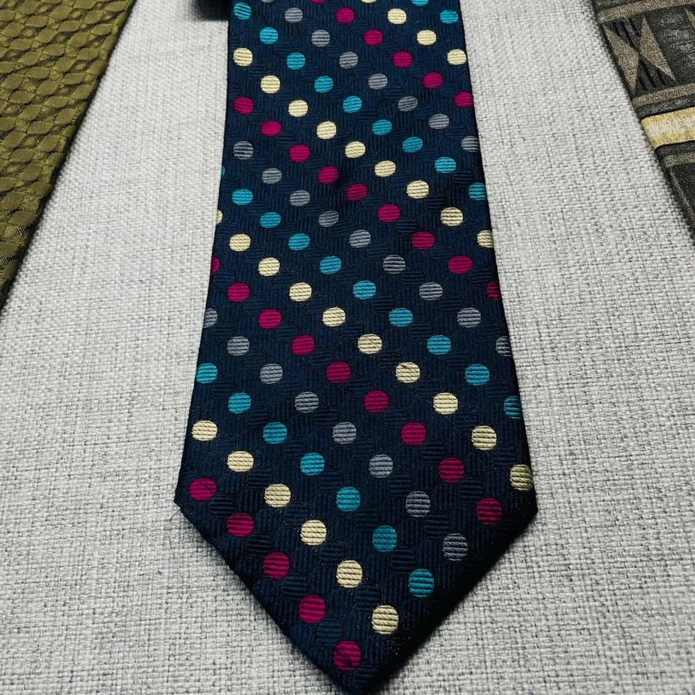 Lot of 3‎ Mens Silk Ties Bugatti Henry Grethel Mondo Seta Geometric Polka Dot
